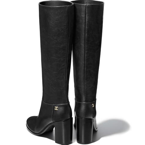 chanel knee high boots 2021|Chanel black canvas heel boots.